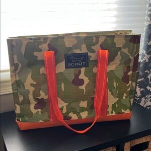 Scout Camo Tote with Bright Orange Handles